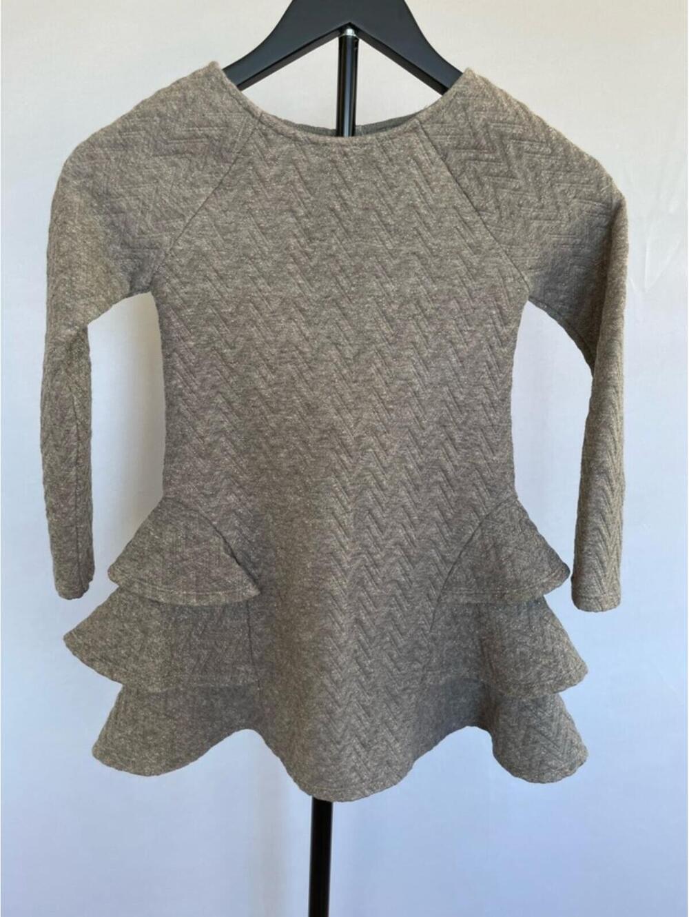 Cat & Jack Girls Gray Ruffle Dress Size 6 Long Sleeve Tiered Peplum Twirl Dress - Picture 1 of 5